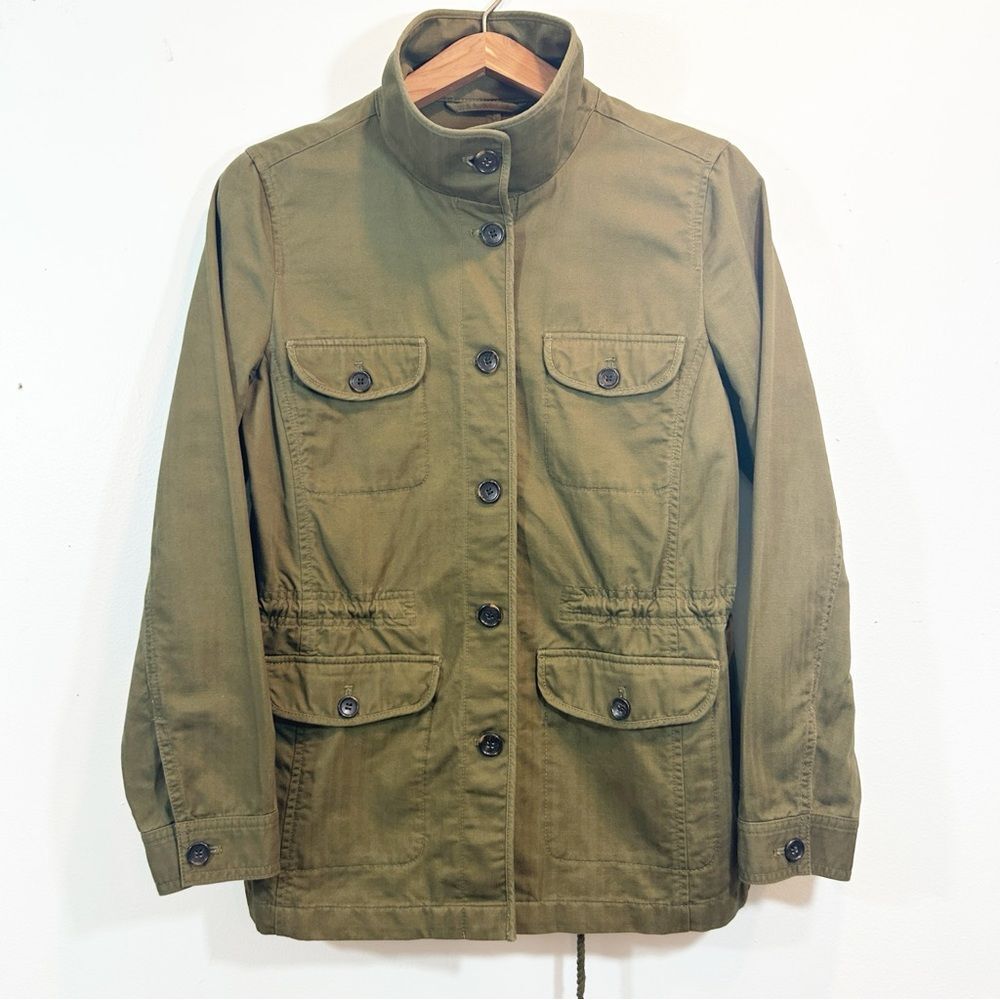 Talbots Olive Green Field Jacket Cinch Waist Soft Stripe Casual Lightweight